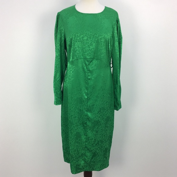 ASOS Green Leopard Print Long Sleeve A-line Dress